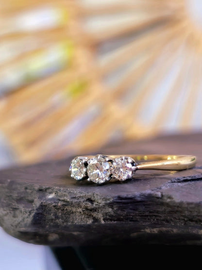 Solid 18ct Yellow Gold & Platinum Trilogy 0.40ct Diamond Ring, H, VS1-VS2 Size M