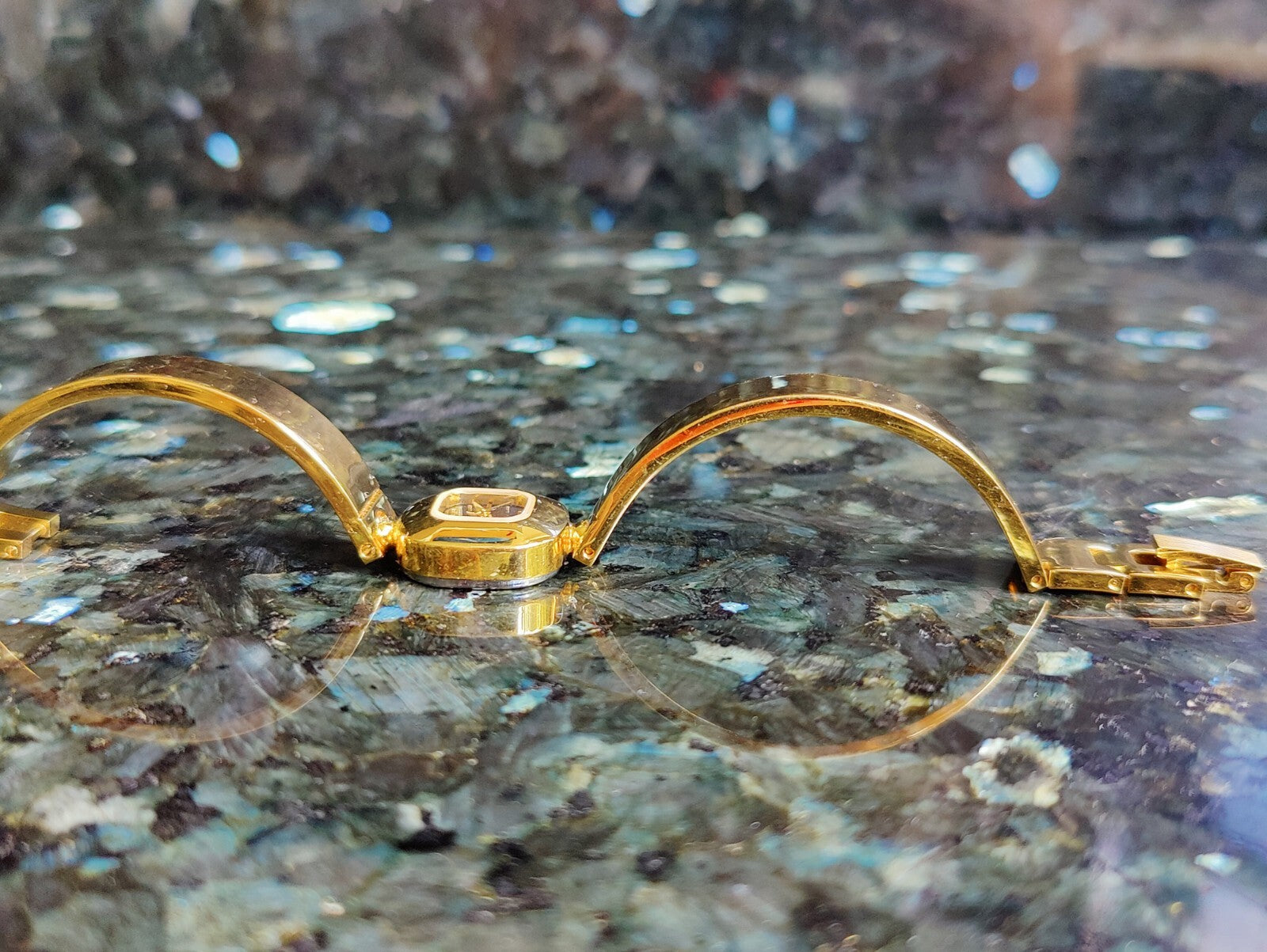 Unique Gold Plated Ladies Watch, Bangle Bracelet, Black Dial, Working, Elegant 