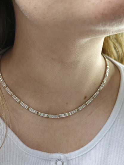 New Iced/Loaded Solid 9ct Yellow Gold Collar/Necklace 7.5inch C/Z Pave Hallmark
