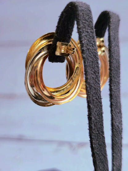 18ct Solid Yellow Gold Twisted Earrings Stud Knot Trinity Studs 28mm 7.6grams