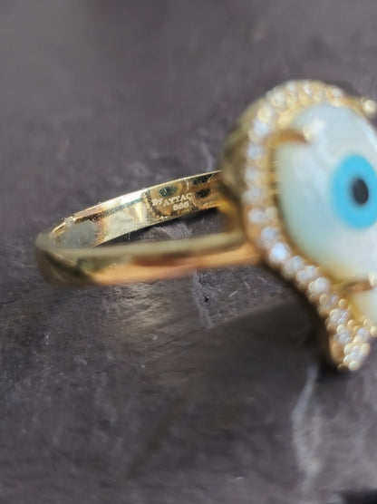 14k Yellow Gold Evil Eye Set of  Ring and Earrings English Clasp