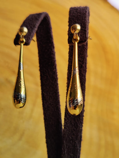 NEW 9ct Yellow/White Gold Solid Drop Dangling Earrings Studs Hallmarked