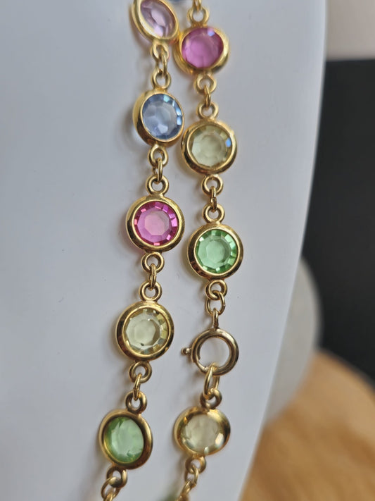Lovely Gold Tone Bezel Set Austrian Crystal 31 Inch Necklace Multicolour 