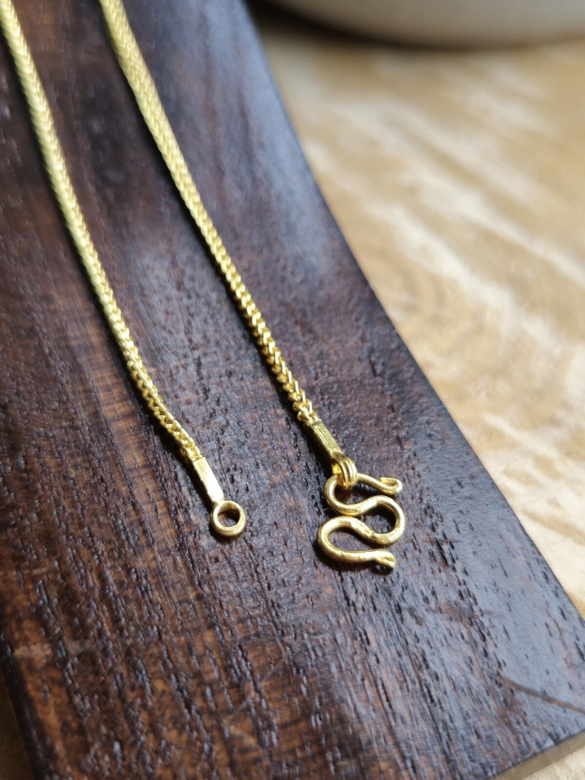 Solid 22K Yellow Gold Wheat/Foxtail Chain 15inch / 35cm Chocker 1.5mm Hook Clasp
