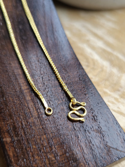 Solid 22K Yellow Gold Wheat/Foxtail Chain 15inch / 35cm Chocker 1.5mm Hook Clasp