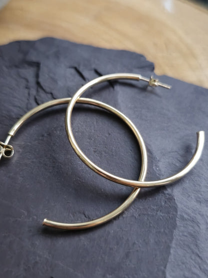 New 9ct Solid Yellow Gold Hoop Earrings Open End Hoops 43mm Butterfly
