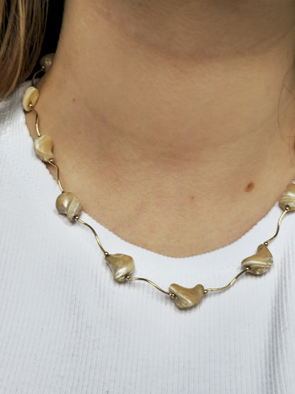 9K Yellow Gold Bars And Natural Baroque Pearls 18inch Necklace 16.5grams