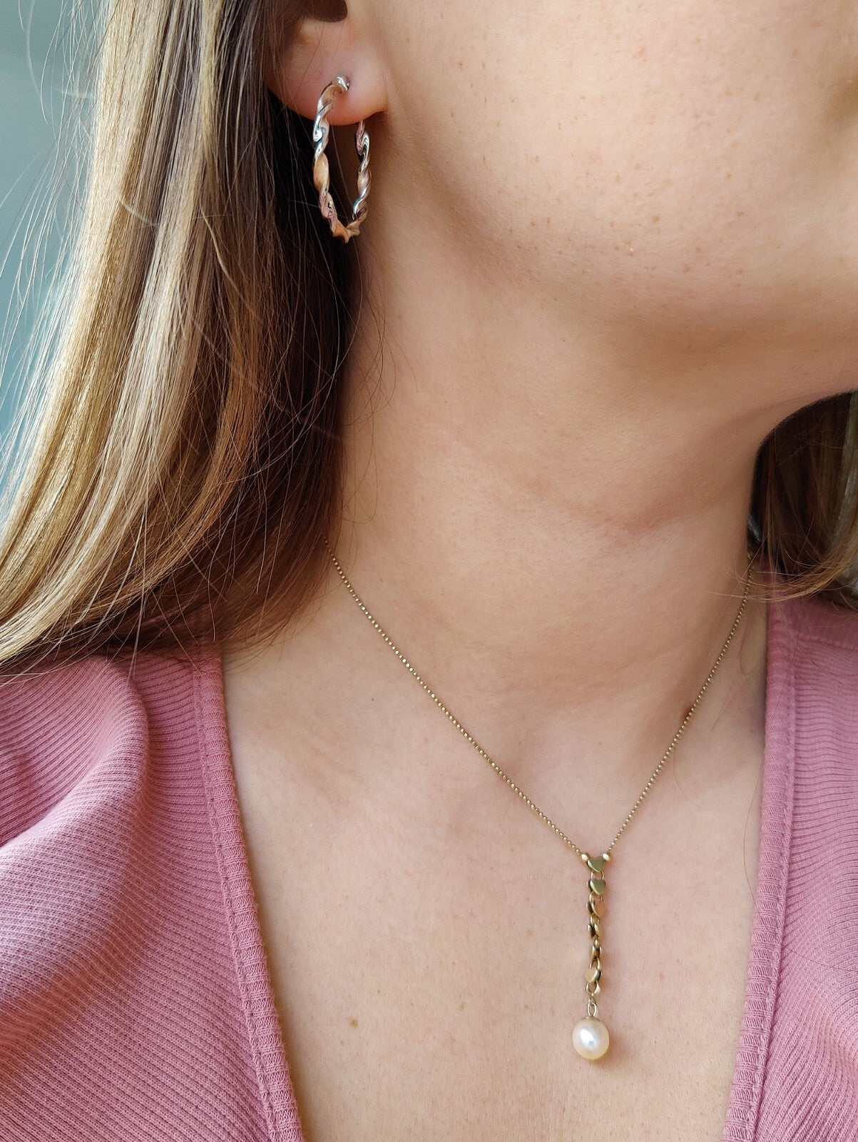 9ct White and Rose Gold Twist Hoop Earrings 2.7 grams 40mm Hallmarked New