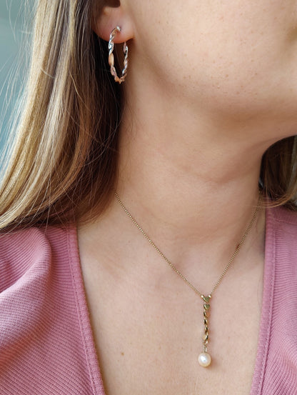 9ct White and Rose Gold Twist Hoop Earrings 2.7 grams 40mm Hallmarked New