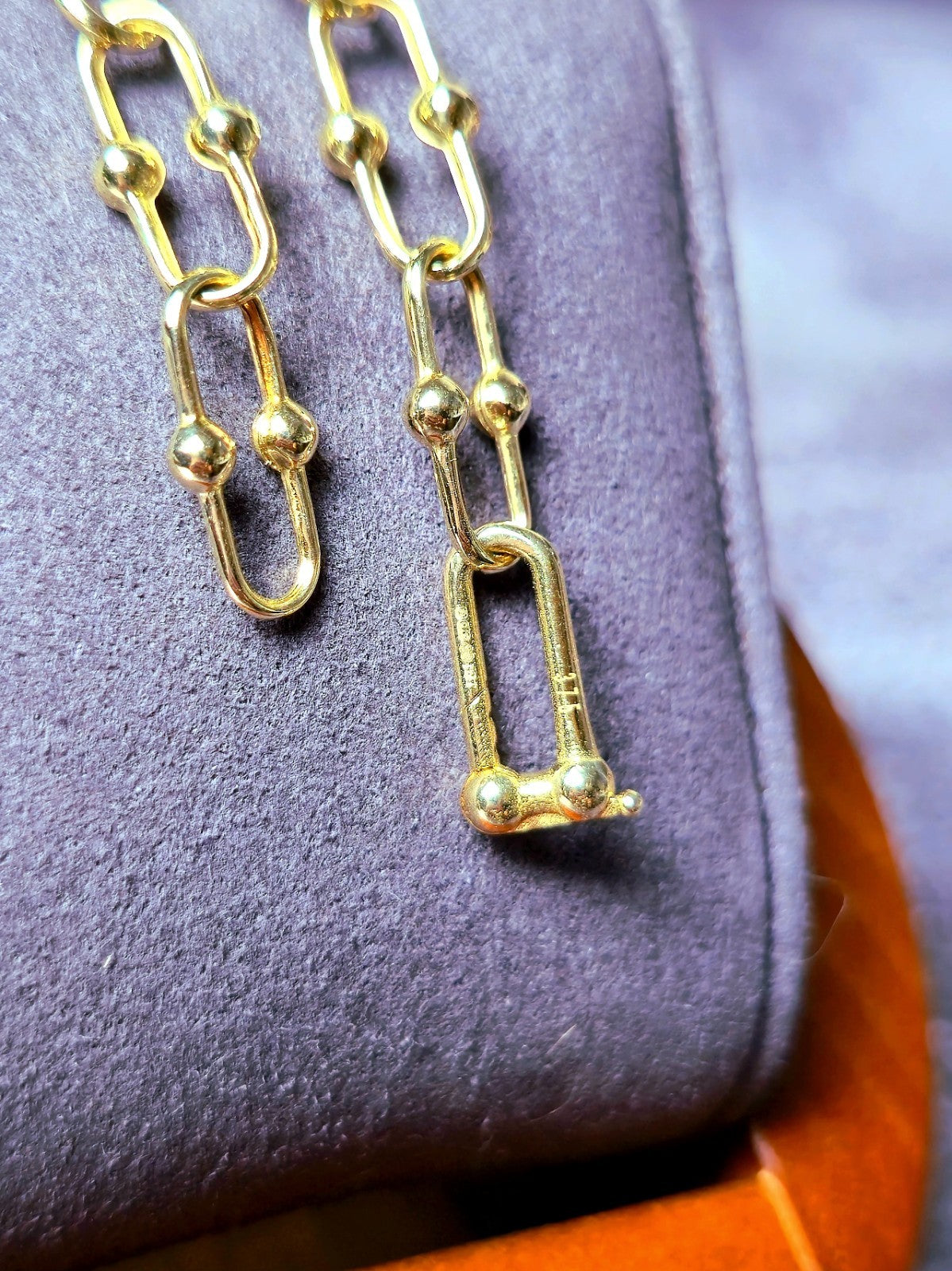 9K Yellow Gold Interlink Ball Bubble Horseshoe U Shape Chain Bracelet 18cm 7.1''