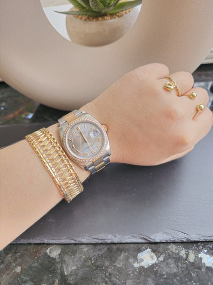 Lovely 9ct solid yellow gold bracelet wide cuff 18mm decorativ vintage 19cm long