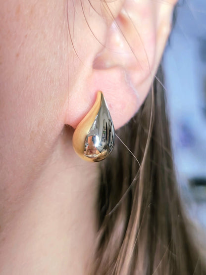 New 9k Yellow Gold Trendy Big Thick Waterdrop Tear Drop Earrings Bottega Chunky