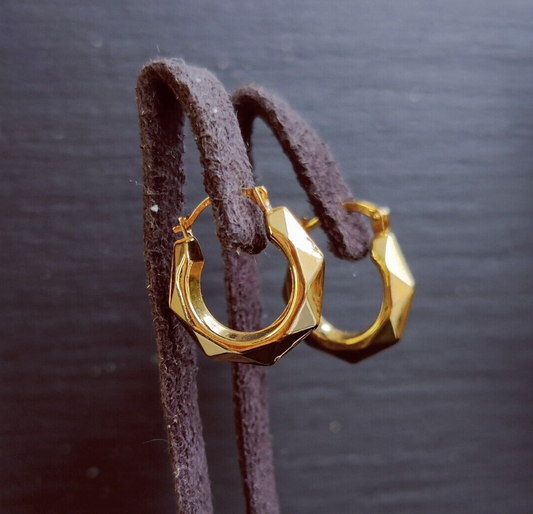 NEW Solid 9ct Yellow Gold Creole Hoop Earrings 15mm Sleepers Diamond cut