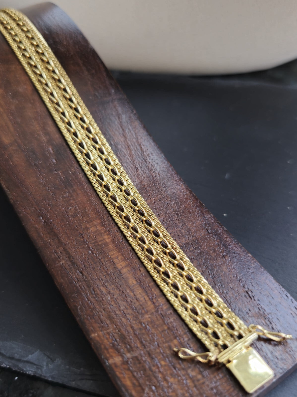 Solid 9ct Yellow Gold Wide Mesh Bracelet Double Link 18cm 14g Unisex Hallmarked 