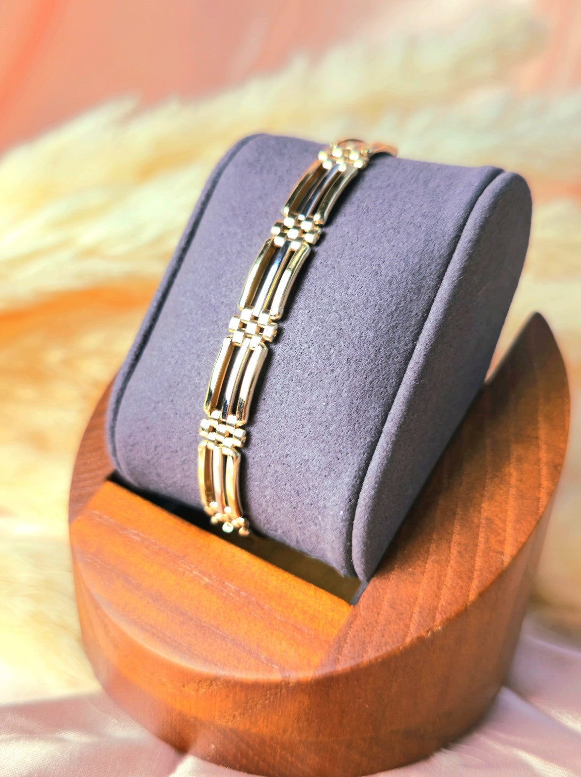 New 9ct Yellow Gold Chunky Three Row Modern Gate Bracelet 7.5'' long solid