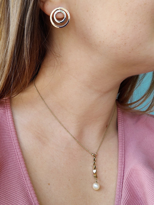 Solid 9ct Rose White Gold Double Circle Earrings Studs New 2 grams Butterflys