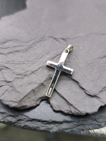 New Solid 9ct White Gold Plain Cross Simple 3D Cube Thick 32mm x 15mm Hallmarked