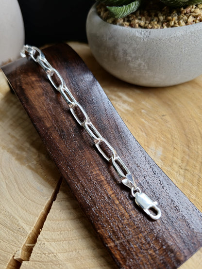 925 Sterling Silver Chunky Paper Clip Chain Bracelet 7mm 18g 8inch