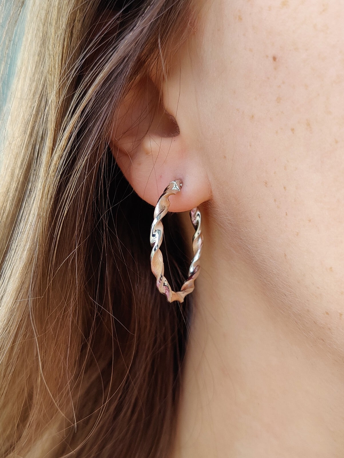 9ct White and Rose Gold Twist Hoop Earrings 2.7 grams 40mm Hallmarked New