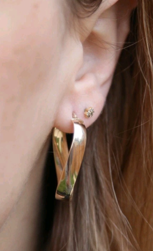 Solid 9ct Yellow Gold Twist Drop Earrings Wide Flat Chunky 34mm Hallmarked 375