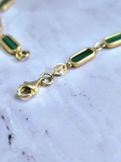 New Solid 9k Yellow Gold And Malachite Bracelet 7.5inch Hallmarked Lovely