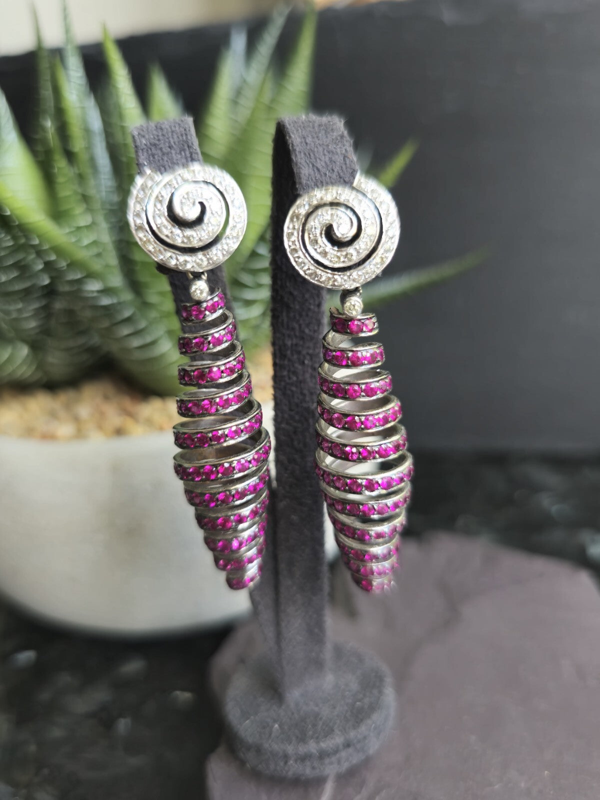 14ct and 16ct White Gold Natural Diamonds and Ruby Dangle Earrings Heavy