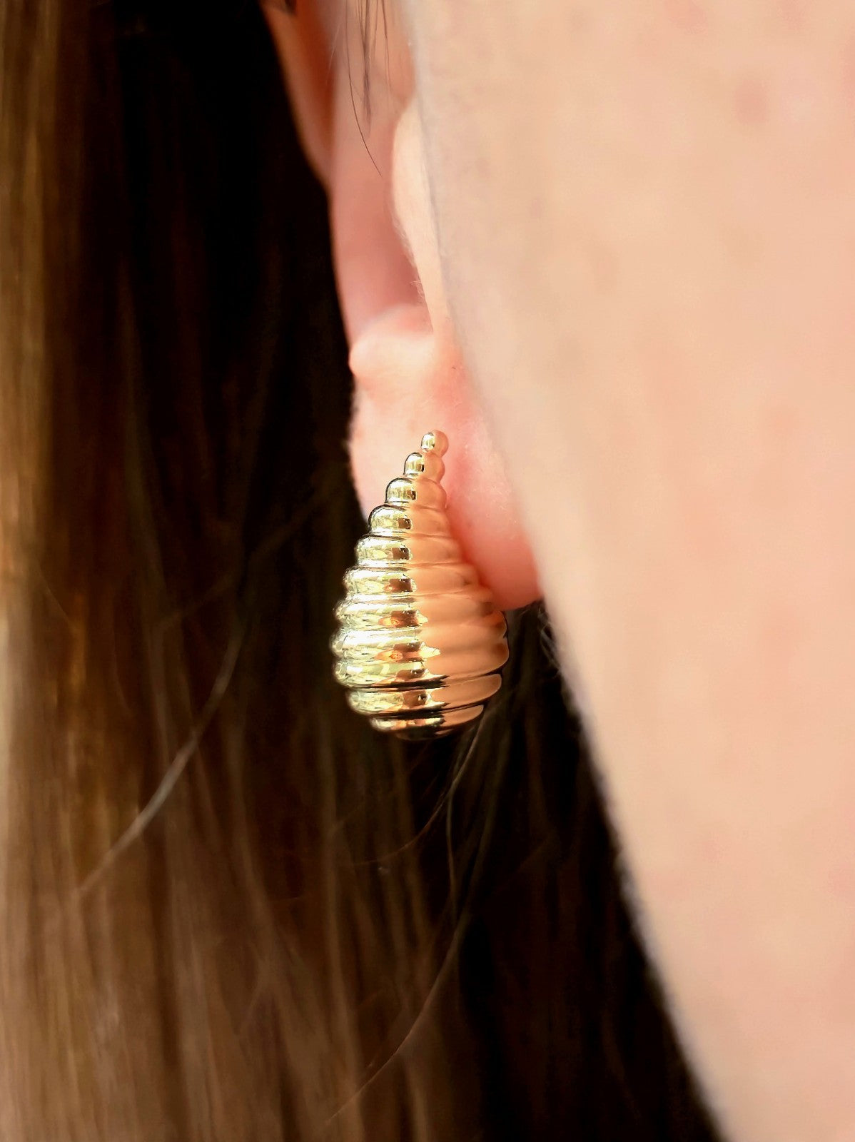 New 9k Yellow Gold Fashion Waterdrop Stud Drop Earrings Pattern Bottega Chunky