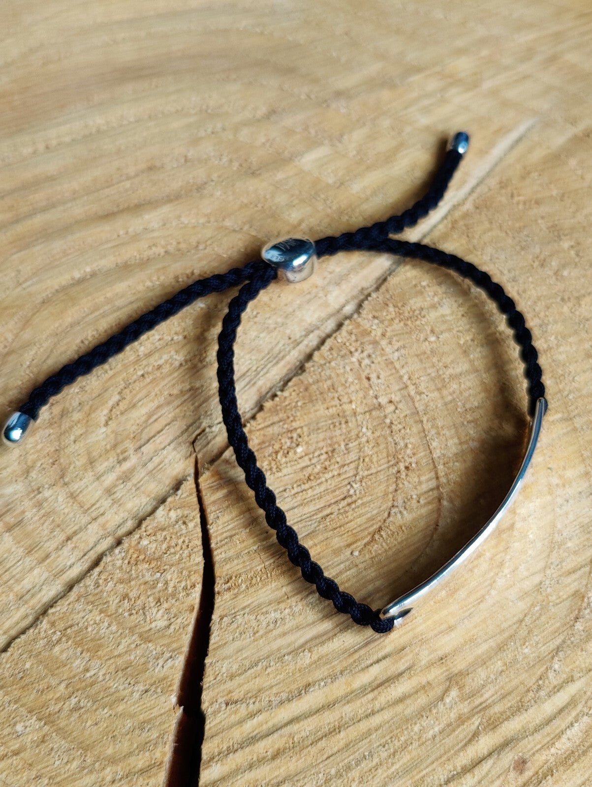 Monica Vinader Havana Friendship Bracelet Black Cord Silver Mens Engraving 