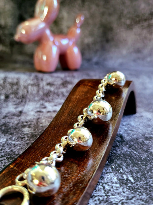 Sterling Silver Chunky Ball Charm Chain Bracelet 5 Dangling Balls Big Heavy