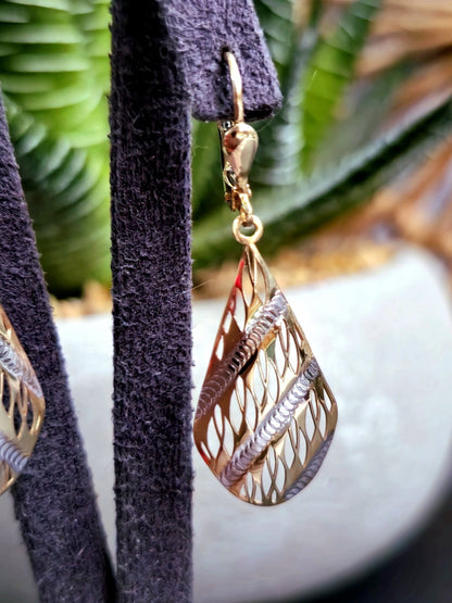 New 9ct Yellow/White Gold Solid Drop Teardrop Earrings Lever back Pattern