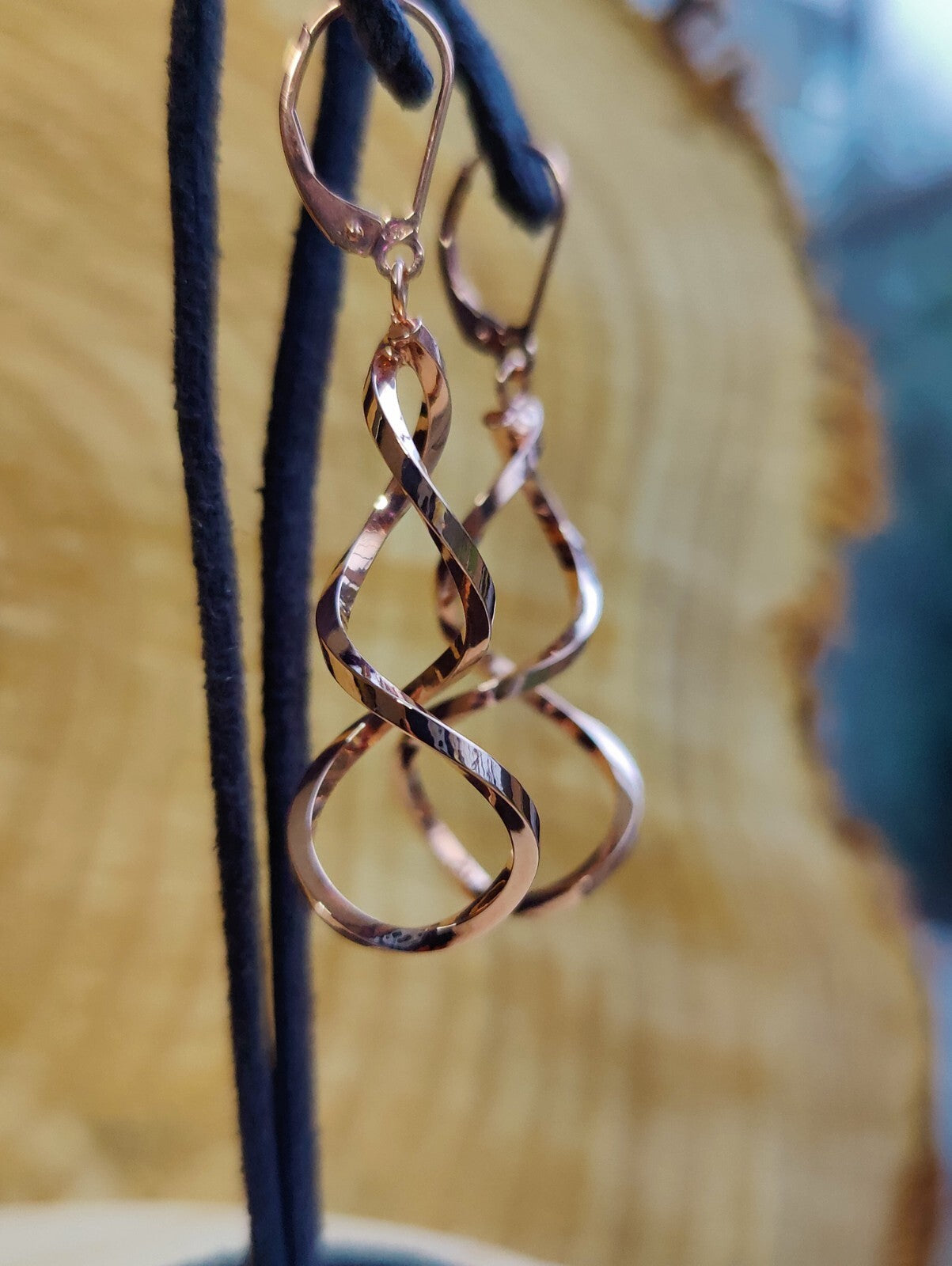 Solid 9ct Rose Gold  Twist Drop Earrings Leverback Clasp Hallmarked 375 Lovely