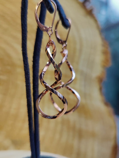 Solid 9ct Rose Gold  Twist Drop Earrings Leverback Clasp Hallmarked 375 Lovely