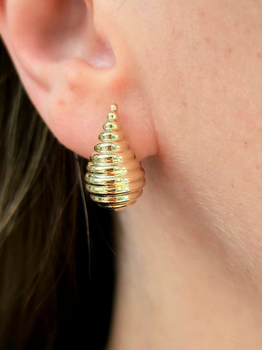 New 9k Yellow Gold Fashion Waterdrop Stud Drop Earrings Pattern Bottega Chunky