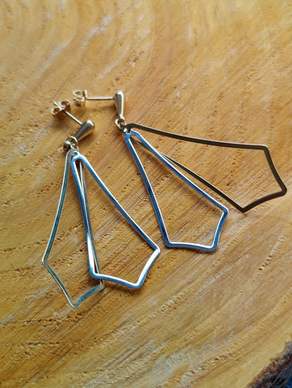 New 9ct Yellow Gold Drop Dangly Stud Earrings Decorative Long Hallmarked 