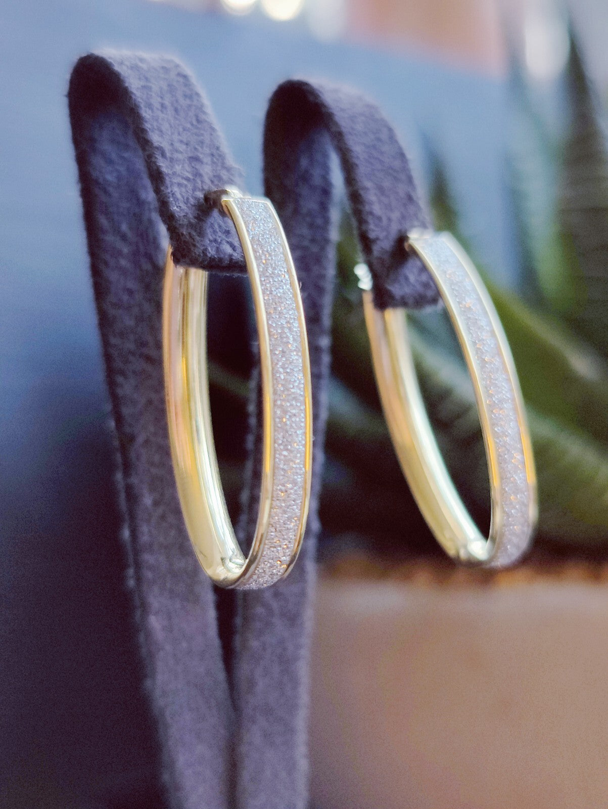 NEW 9ct Solid Yellow/White Gold GLITTERED Earrings Drops Hoops