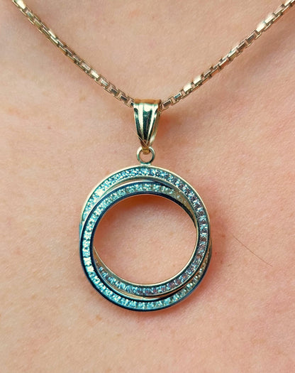 New Round Solid 9ct Yellow Gold Cubic Zirconia Pendant Double Twisted Circle CZ 