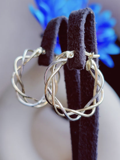 Twisted 9ct Solid Yellow/White Gold Wired Hoop Earrings Creole Wire Hoops 23mm