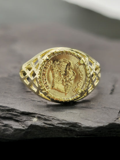 New 9ct Yellow Gold Signet Small Coin-Looking Like Ring size R Pinky Finger 12m