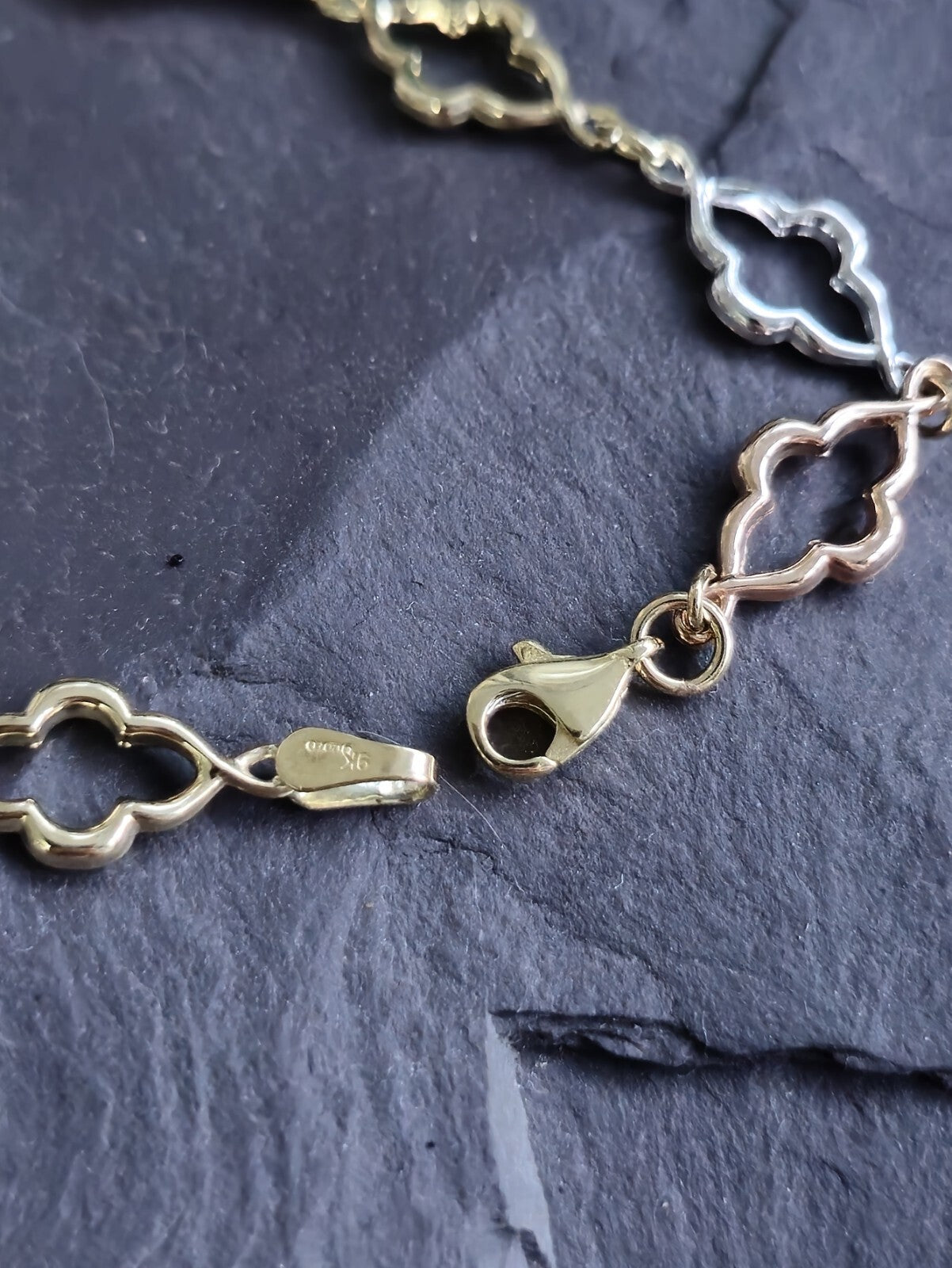 New Solid 9ct Yellow/White/Rose Gold Chain BRACELET 7.5inch Hallmarked Lovely