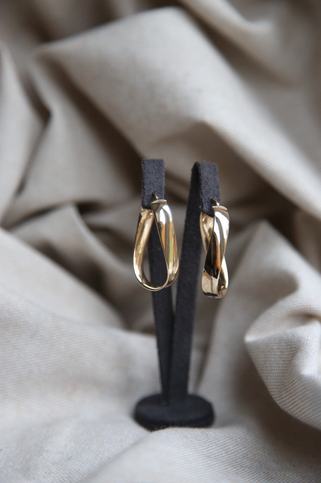 Solid 9ct Yellow Gold Twist Drop Earrings Wide Flat Chunky 34mm Hallmarked 375