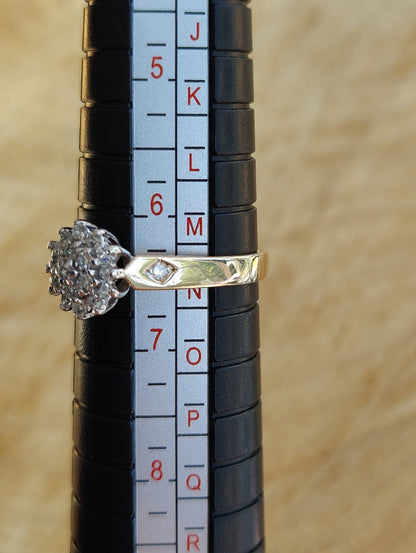 Solid 9ct Yellow Gold Ladies Diamond Cluster Ring Size M+ 375 Hallmarked 