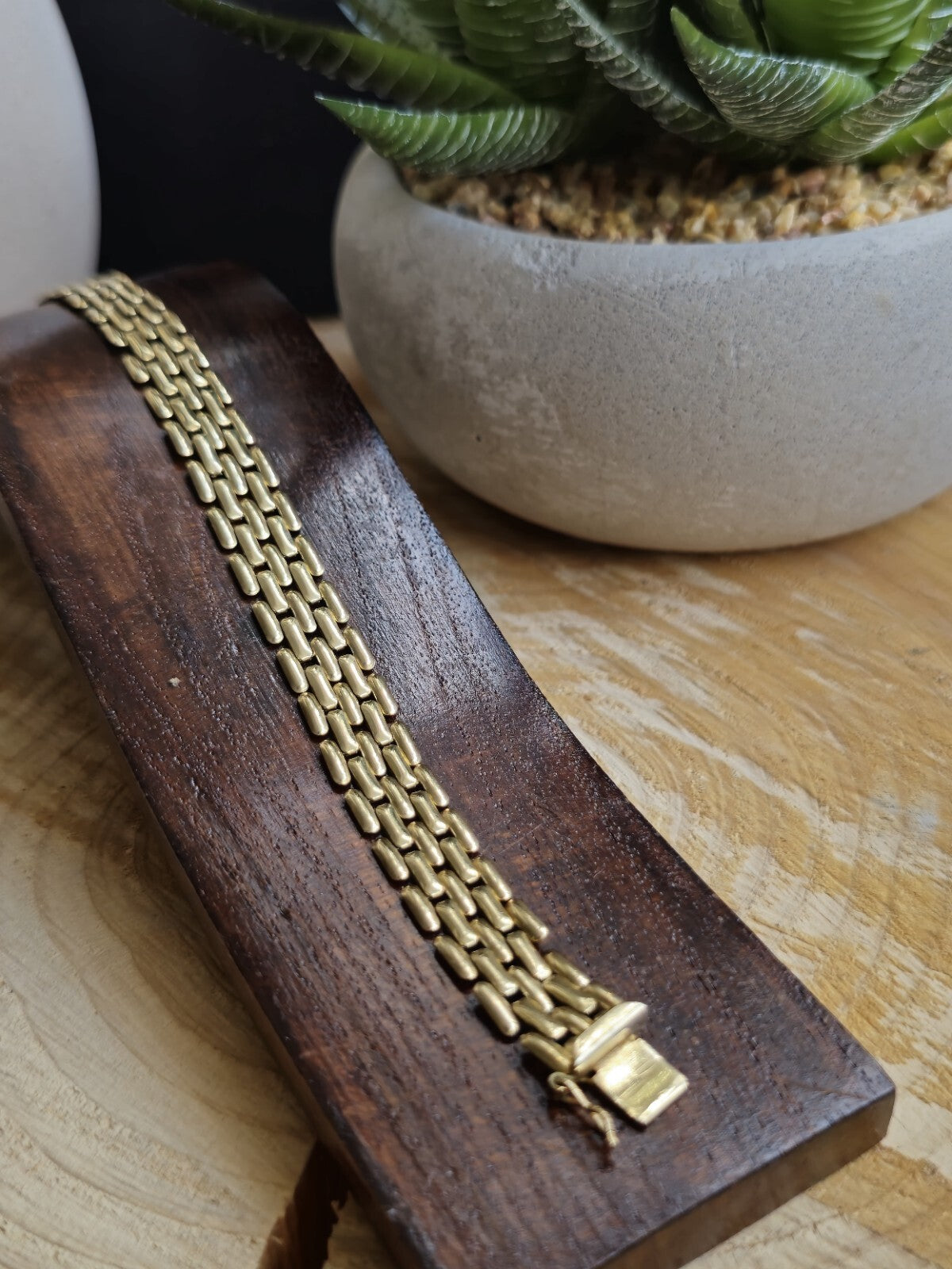 Lovely 9ct Solid Yellow Bold Bracelet Wide Cuff Panthere Vintage 19cm 10,5mm