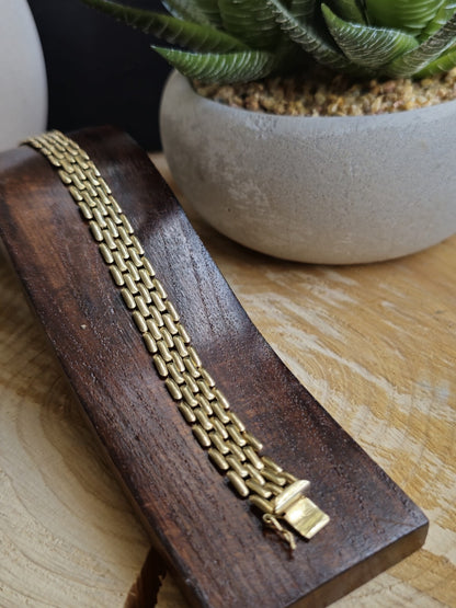 Lovely 9ct Solid Yellow Bold Bracelet Wide Cuff Panthere Vintage 19cm 10,5mm