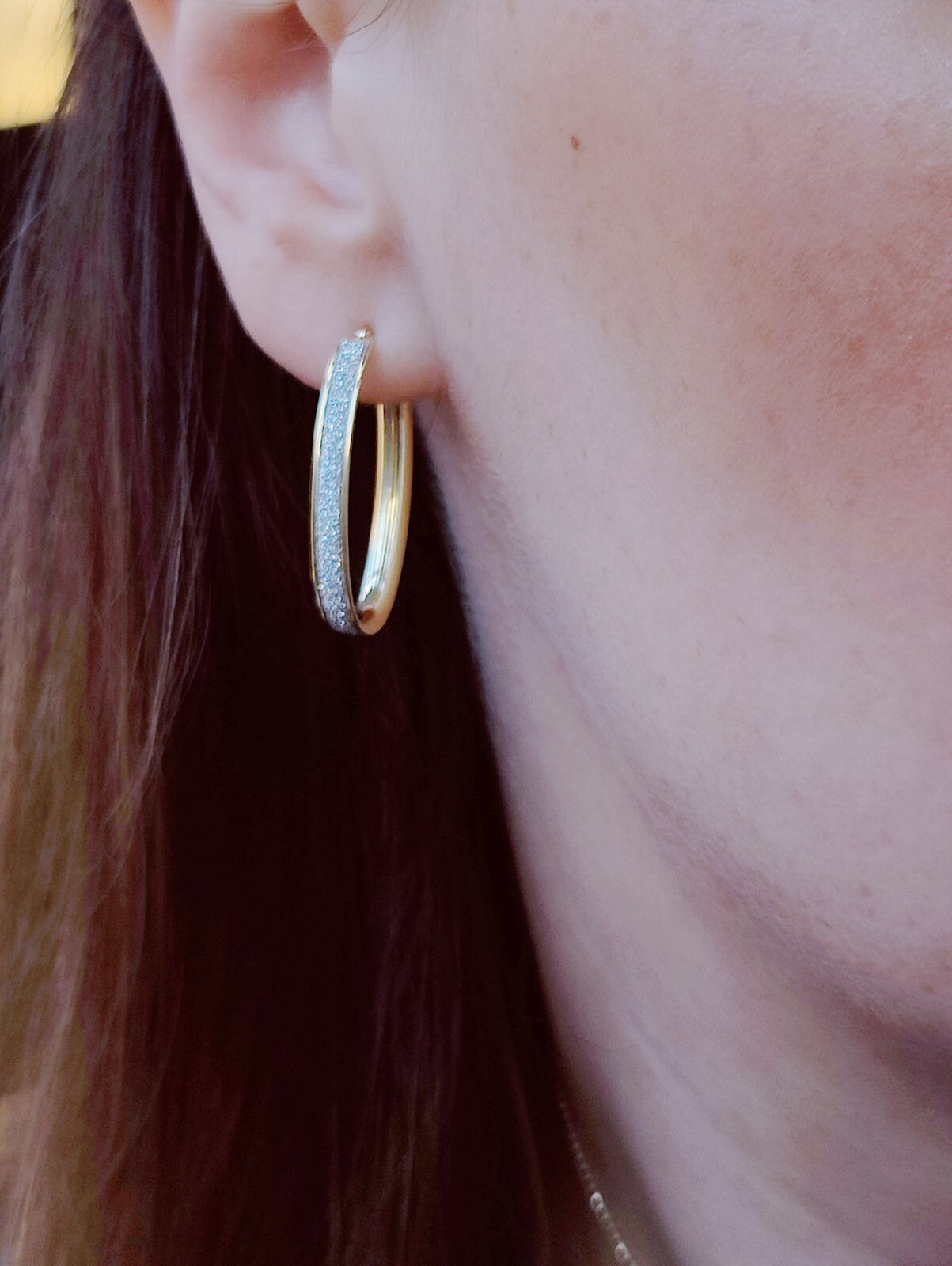 NEW 9ct Solid Yellow/White Gold GLITTERED Earrings Drops Hoops