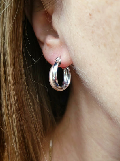 9ct Solid White/Rose Gold Crossed Hoop Earrings 22mm Twist Hoops Matt/Shiny