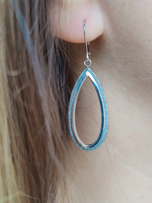 NEW Sparklig OVAL Drop Dangling Earrings 9ct White Gold Leverback Hallmarked