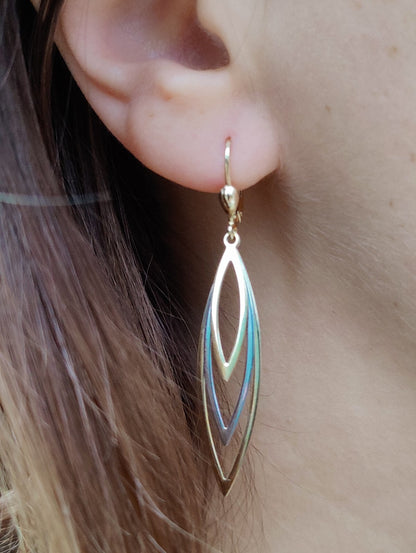 NEW Solid Drop Dangling Earrings 9ct Yellow Gold Leverback Hallmarked Leaf