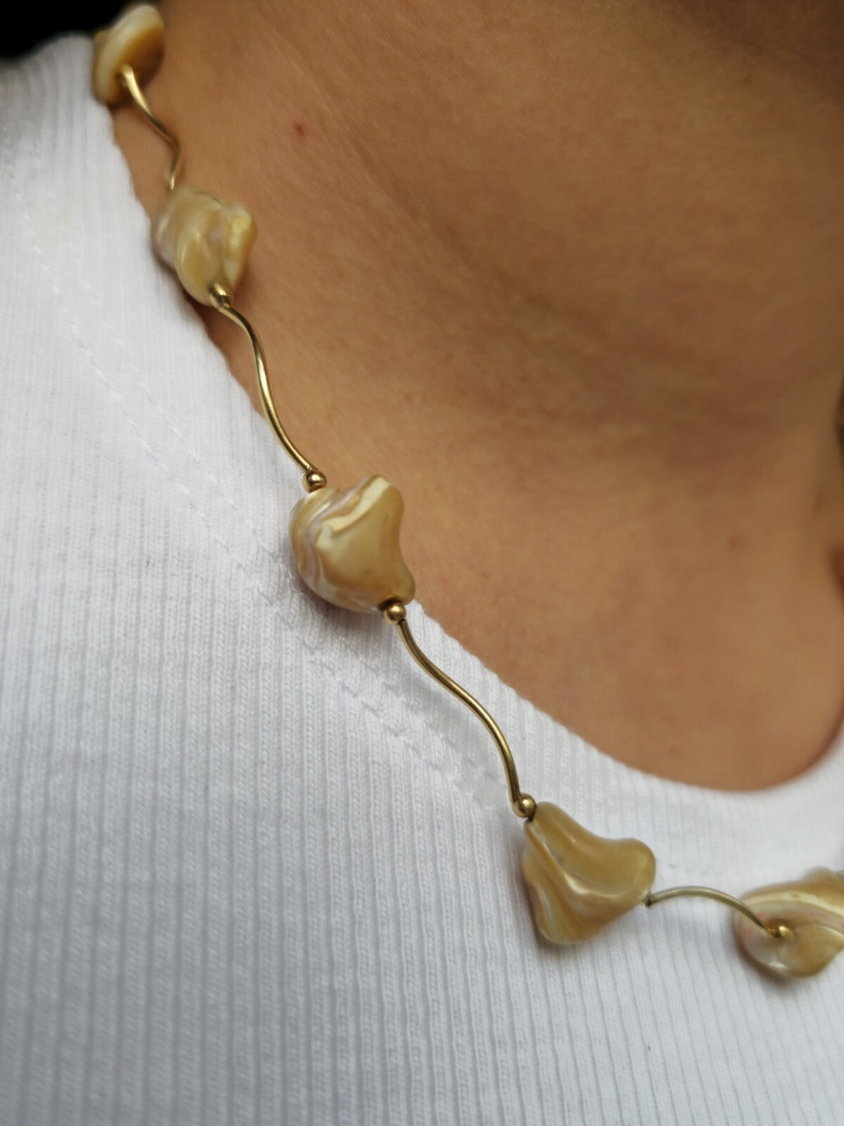 9K Yellow Gold Bars And Natural Baroque Pearls 18inch Necklace 16.5grams