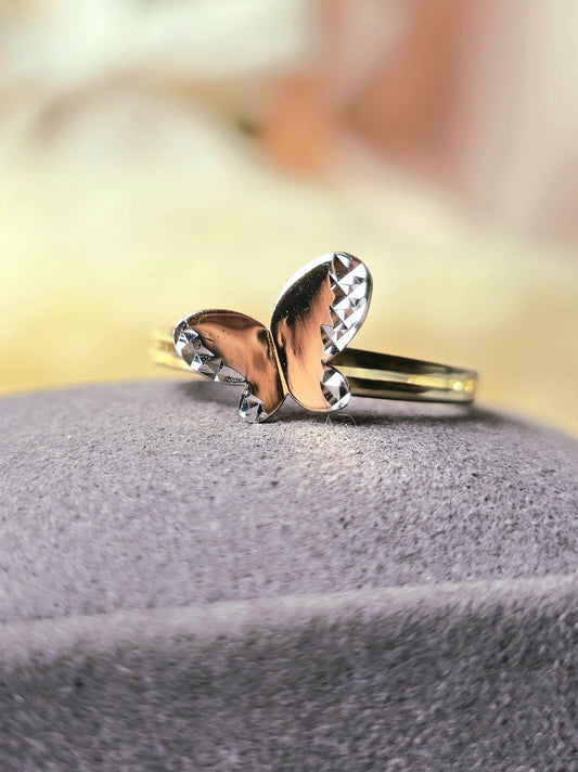 New 9ct Yellow/White Gold Butterfly Ring 3D Cute Feminine Double Band Hallmarked
