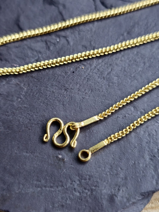 Solid 22K Yellow Gold Wheat/Foxtail Chain 15inch / 35cm Chocker 1.5mm Hook Clasp